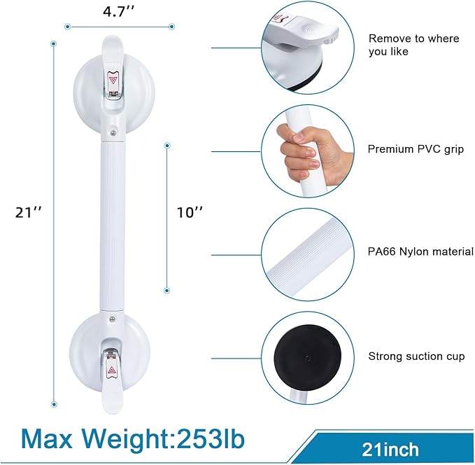 21inch Upgrade Suction Shower Grab Bar, Portable Shower Handle Bar Suction Grip - Image 2