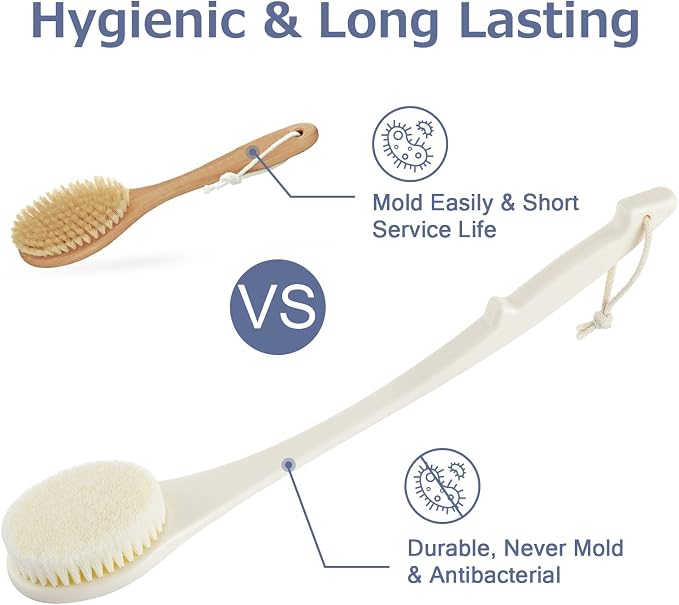 Body Back Scrubber – 17'' Long Handle Shower Brush, Anti-Mold Exfoliator - Image 3