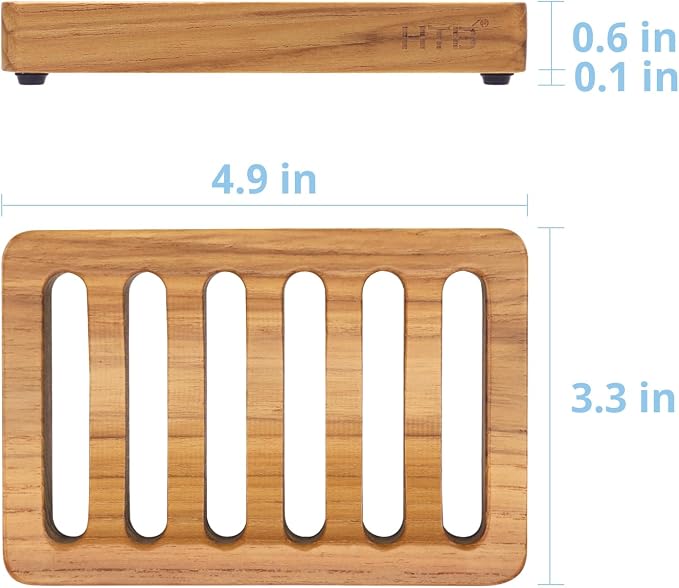 Slotted Bar Soap Holder Teak Wood by HTB, Kitchen Wooden Sponge Holder - Image 2