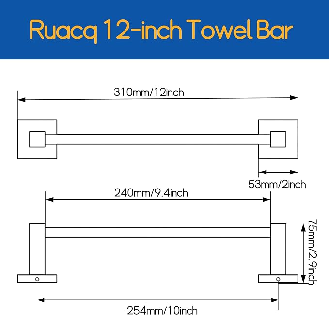Ruacq Hand Towel Holder 10inch, Stainless Steel Towel Ring, Square Base Towel - Image 2