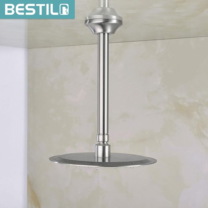 BESTILL 8 Inch Ceiling Mount Rain Shower Head Arm and Flange, Brushed Nickel - Image 2