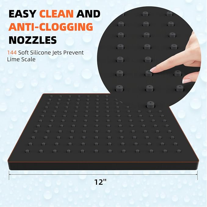 Hibbent Thickness Metal Rain Shower Head, 12 Inch High Pressure Shower Heads - Image 3