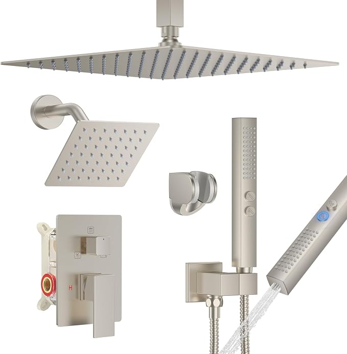 Rain Shower System Brushed Nickel Shower Faucet Set, Dual Rainfall Shower Head by FAROLAN