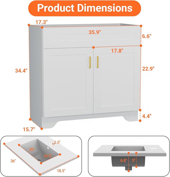36 Inch Bathroom Vanities — Bathroom Sink Cabinet, Ceramic Sink, Household - Image 2