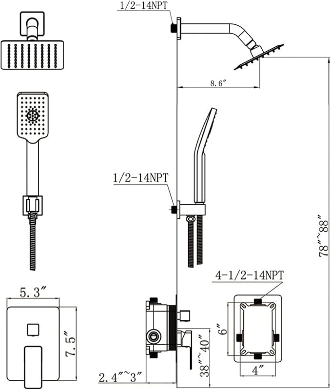 Shower System Modern Rain 8 inches Brass Faucet Set - Image 7