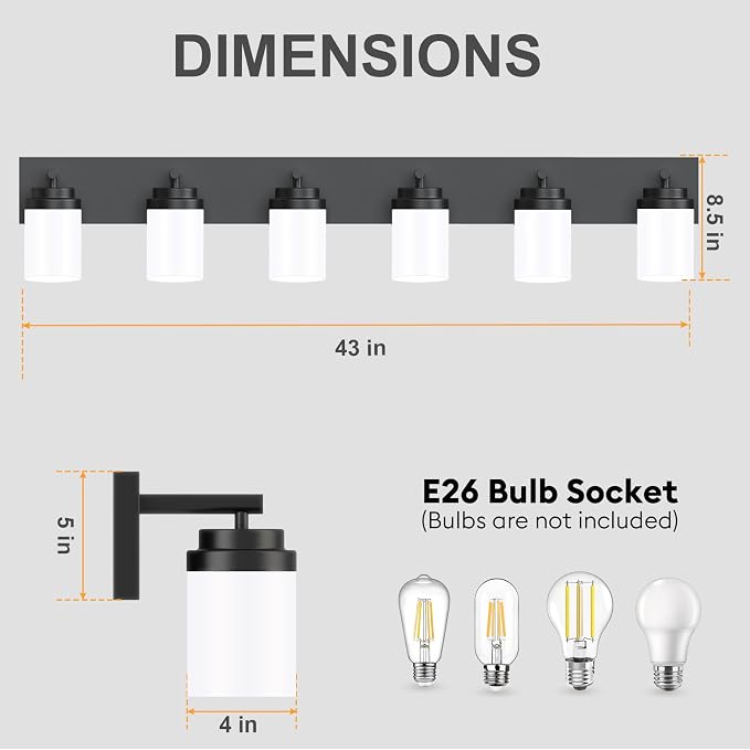IZORRO Bathroom Vanity Light Fixture, 6-Light 43 Inch Matte Black Bathroom - Image 2