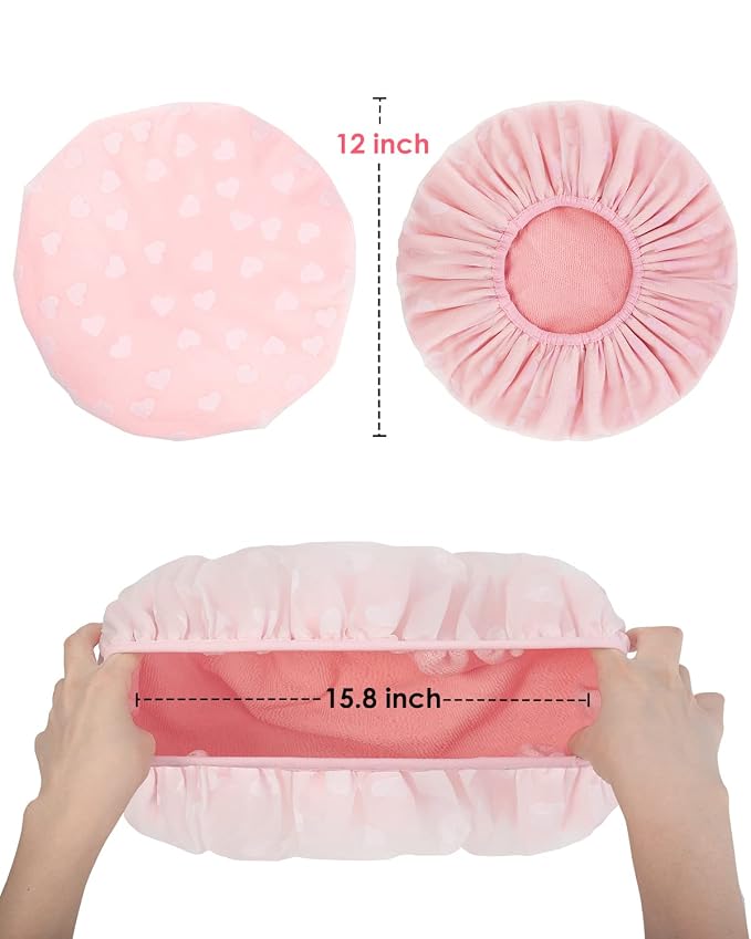 Auban Shower Cap, Shower Cap for Women Terry Cloth Lined EVA Exterior Reusable - Image 2