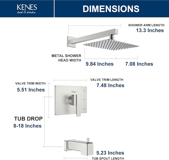 KENES Brushed Nickel Tub Shower Faucet Set Complete, Tub and Shower Trim Kit - Image 6