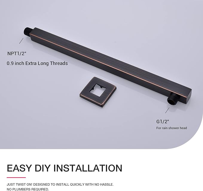 Square Shower Arm with Flange 16 Inch Wall Mounted Rainfall Shower Head - Image 4