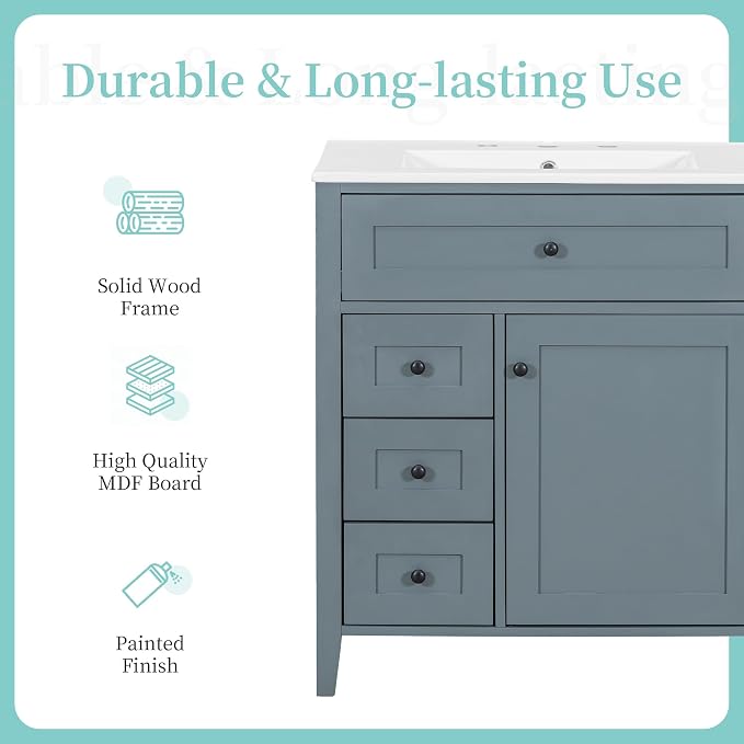 30" Bathroom Vanity with Sink Combo, Tip-Out Drawer, Solid Wood & MDF Modern - Image 7