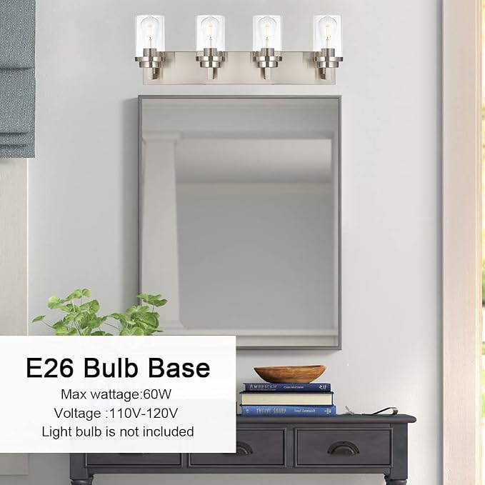 MELUCEE 4 Lights Vanity Light Brushed Nickel Modern Bathroom Lighting Fixtures - Image 3