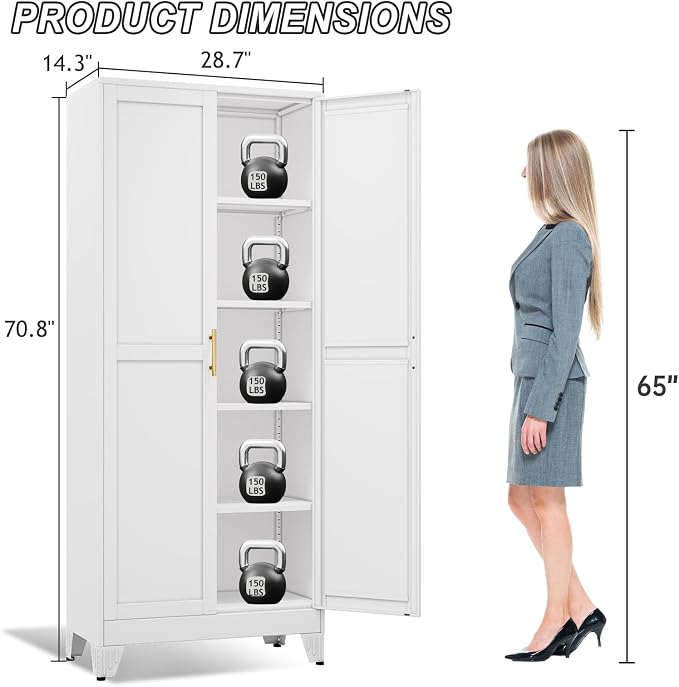 Metal Pantry Cabinet with 2 Doors and Adjustable Shelves - Image 2