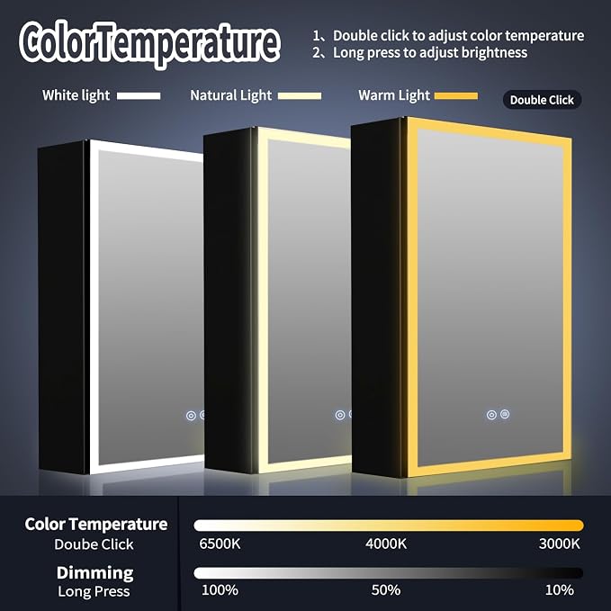 Lighted Medicine Cabinet with Mirror, 20 x 28 inch LED Bathroom Cabinet with - Image 5