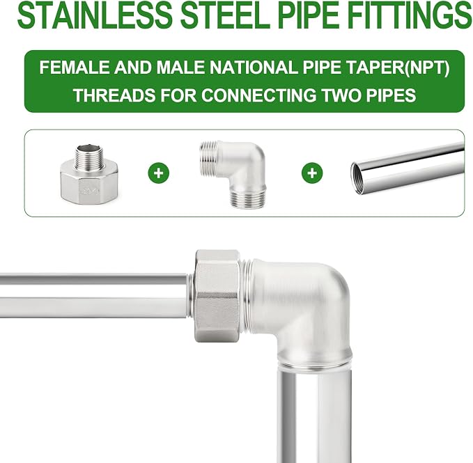 TAISHER 2PCS 304 Stainless Steel Pipe Fitting, 1/2" NPT Male x 1-1/2" NPT Female - Image 6