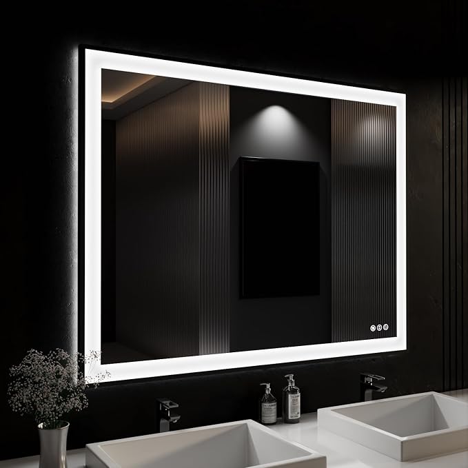 ISKM Framed LED Mirror for Bathroom 44"x36", Dimmable LED Bathroom Mirror by ISKM-IStillKeepMovin