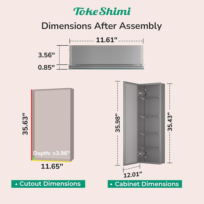 TokeShimi 12 x 36 Farmhouse Medicine Cabinet Recessed or Surface Mount Aluminum - Image 2