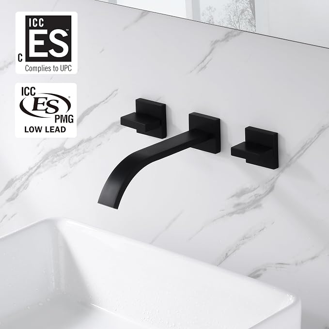 sumerain Black Bathroom Faucet Wall Mount Lavatory Faucet Includes Rough in - Image 2