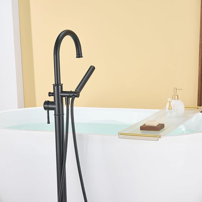 Free Standing Tub Faucet Black Freestanding Bathtub Faucet Floor Mount Brass - Image 8