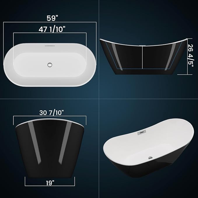 Acrylic Freestanding Bathtub 59 Inch – Contemporary Soaking Tub - Image 3