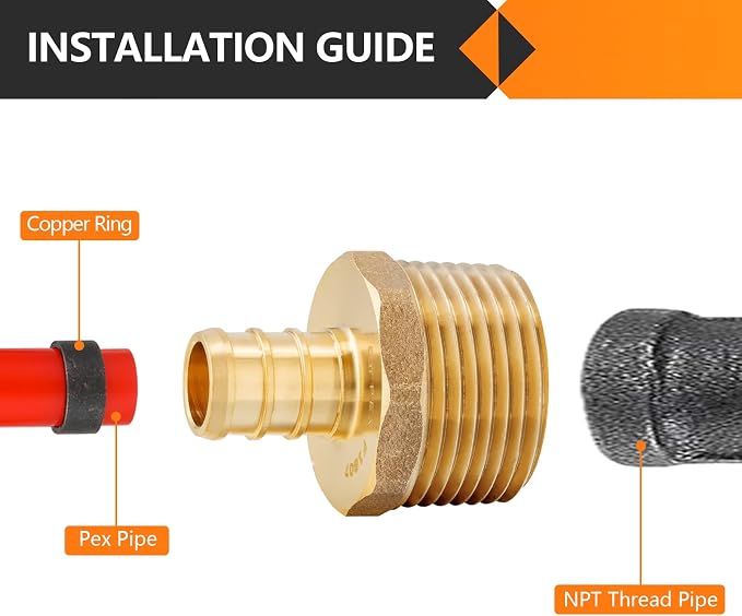 HeSun 50-Pack PEX Fittings, 1/2" PEX x 3/4" Male NPT, Brass Pex Male Adapter - Image 4