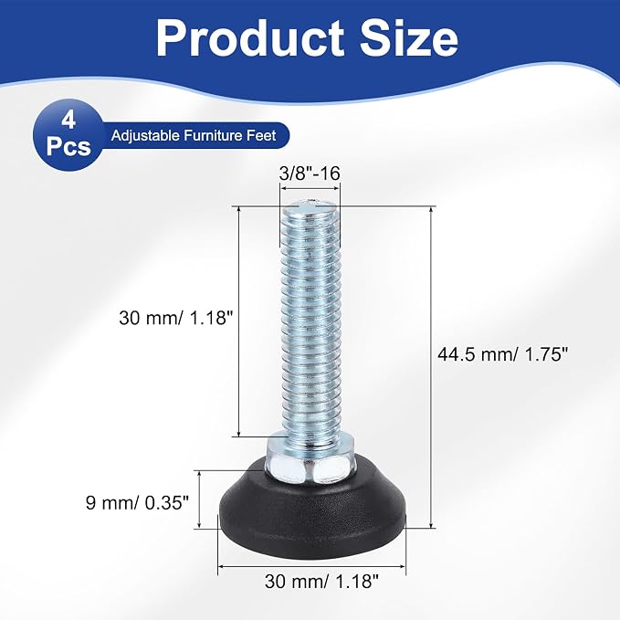 uxcell 3/8"-16 Thread Furniture Feet Levelers - Image 2