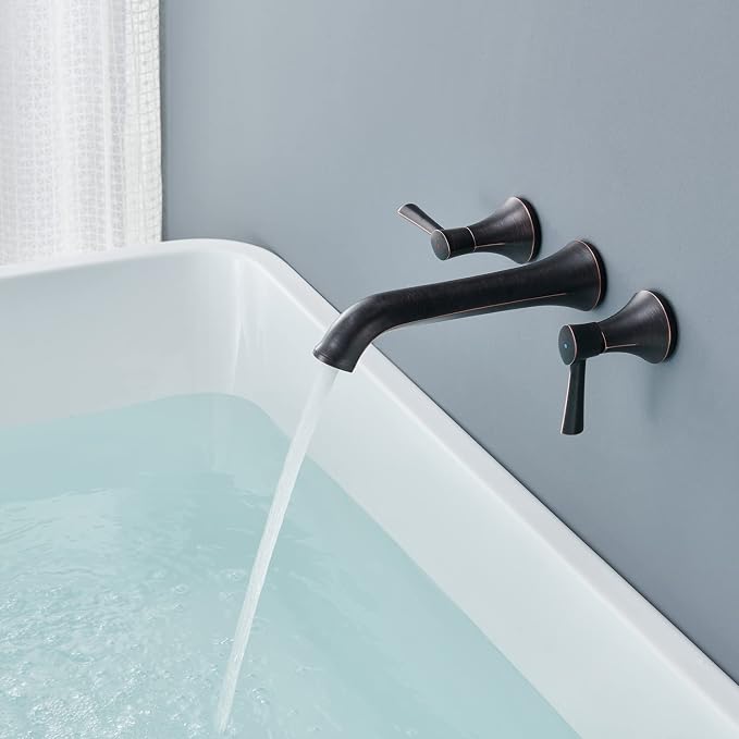 Wall Mount Tub Faucet, Roman Tub Filler Oil Rubbed Bronze Brass Bathtub Faucets - Image 3