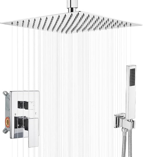 16 Inch Polished Chrome Ceiling Mount Shower System Bathroom Luxury Rain Mixer by YCAIKOI