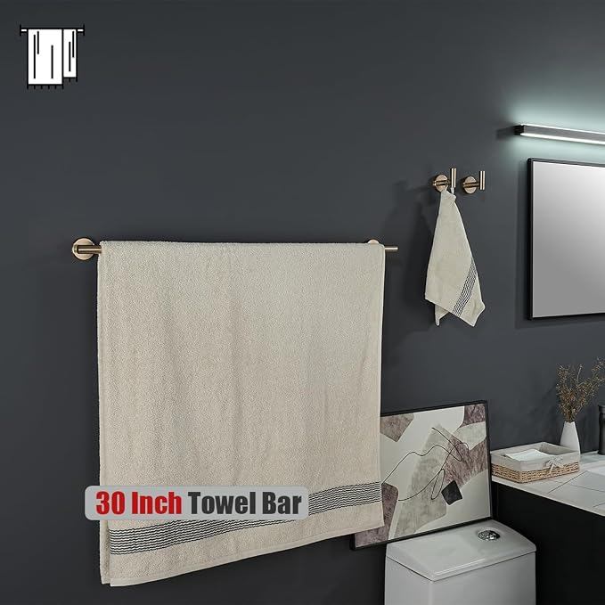 JQK Champagne Bronze Bath Towel Bar, 33 Inch 304 Stainless Steel Thicken 0.8mm - Image 5