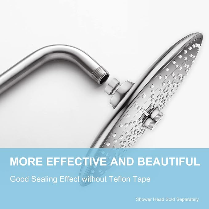 OFFO Shower Arm with Flange, 16 in Brushed Nickel Wall Mount Replacement Angle - Image 2