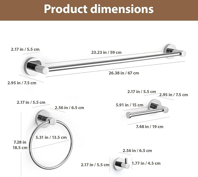 Polished Chrome Bathroom Hardware Set 4 Piece Towel bar Set, Towel Rack - Image 2