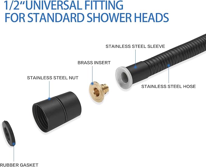 RUMOSE 59 inches Shower Hose Water Plating Shower Head Extension Hose - Image 3
