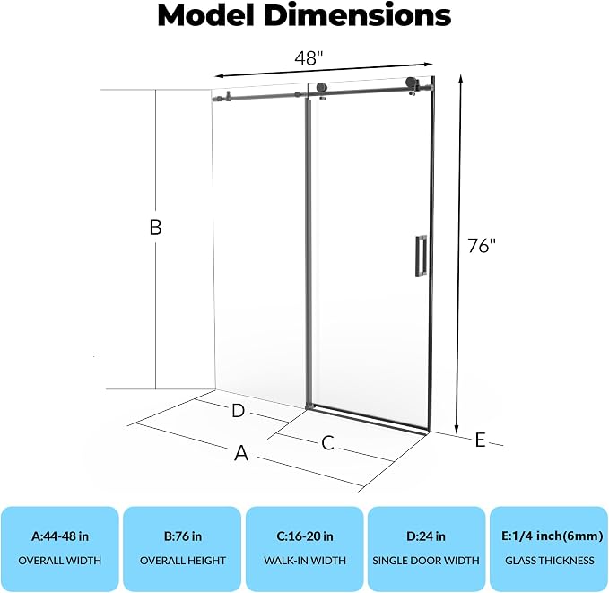 Frameless Sliding Shower Door, 6mm SGCC Tempered Clear Glass - Image 2
