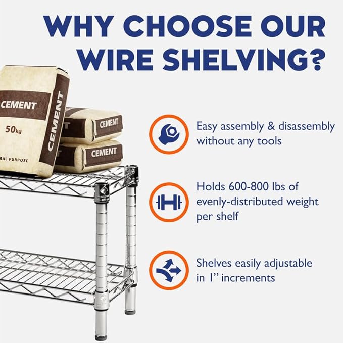 Shelving Inc. 14"d x 30" w x 72" h Chrome Wire Shelving - Image 7