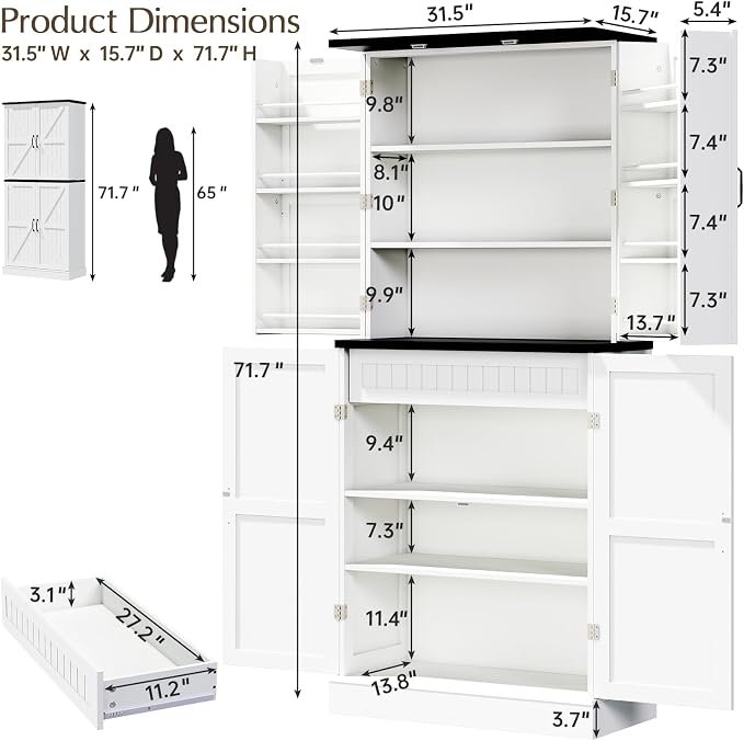 72" Tall Storage Cabinet, 31.5" Wide Freestanding Storage Cabinet - Image 2