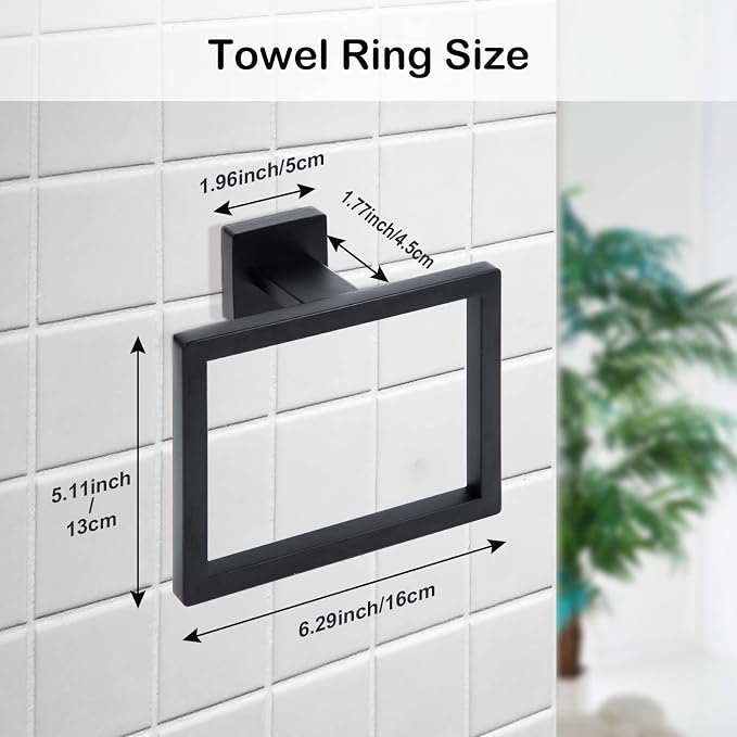Matte Black Towel Ring, Square Hand Towel Holder, Towel Hanger, Bathroom - Image 5