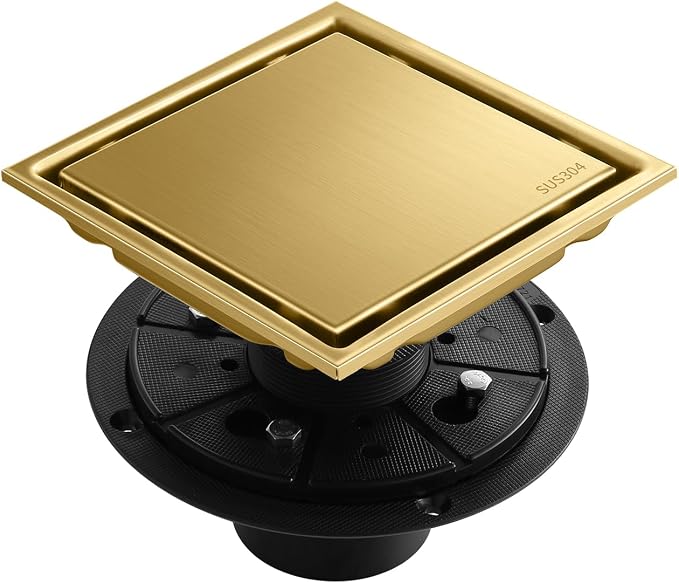 Hidden Brushed Square Shower Floor Drain, 304 Stainless Steel, by Unknown