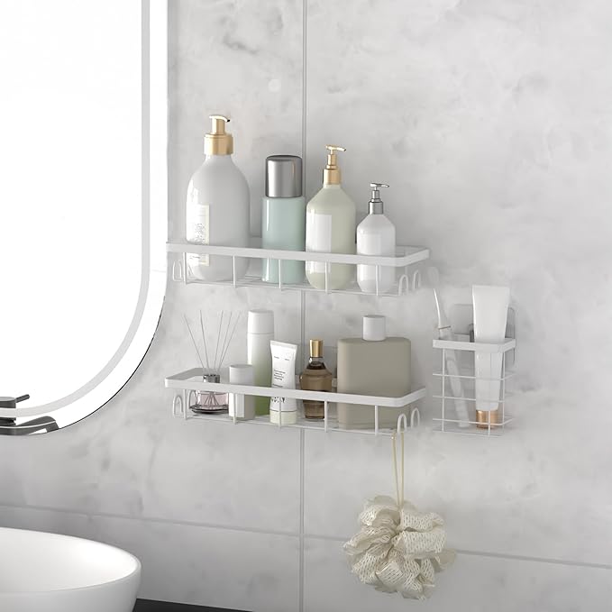 Shower Caddy Organizer with Hooks, Self Adhesive Bathroom Shelves, Shower - Image 7