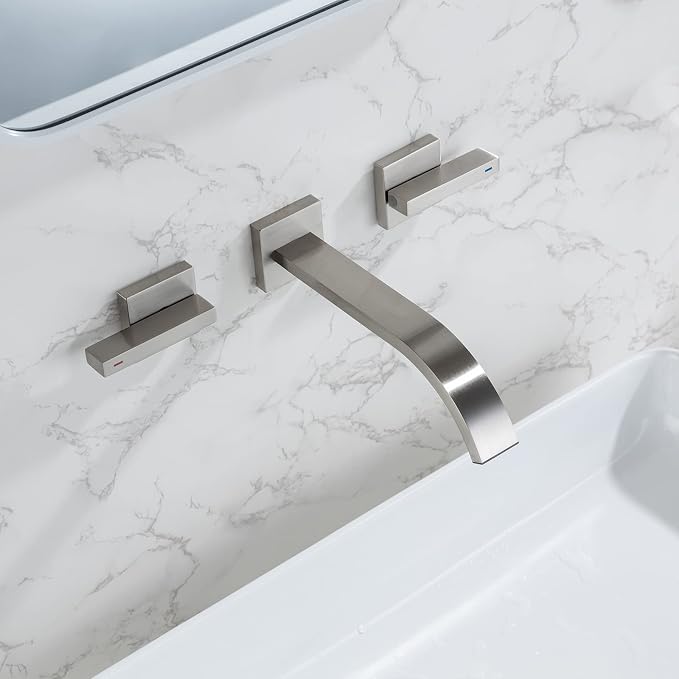 Brass Wall Faucet Brushed Nickel Wall Mounted Bathroom Faucet, Wall Mount - Image 4