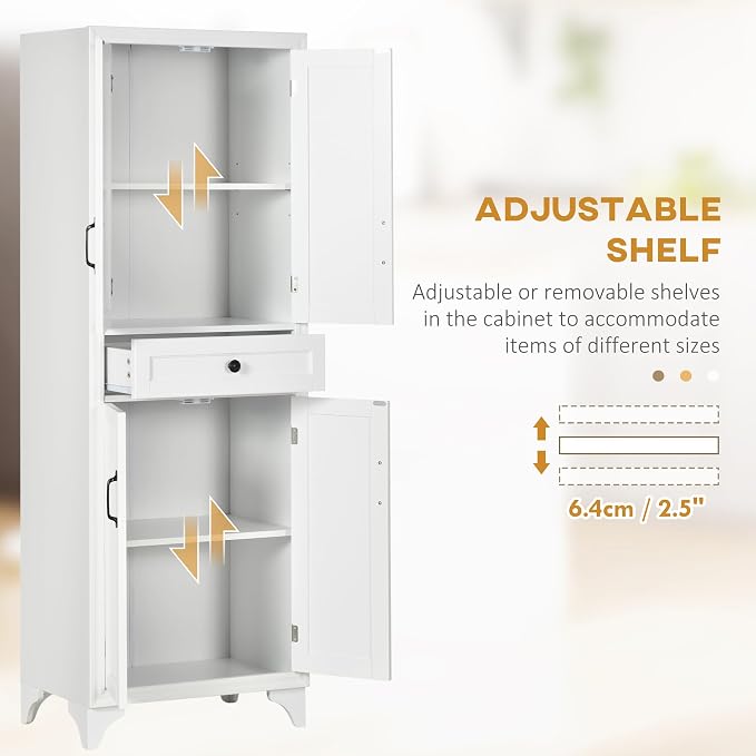 HOMCOM 67" Tall Freestanding Kitchen Pantry Cabinet, 4-Door Storage Cabinet - Image 5