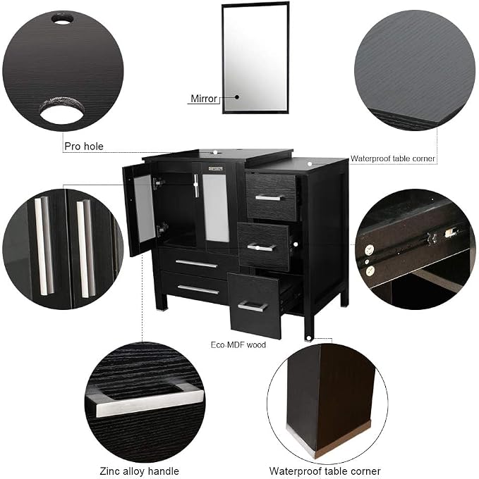 eclife 84" Modern Bathroom Vanity Sink Combo Freestanding Cabinet - Image 4