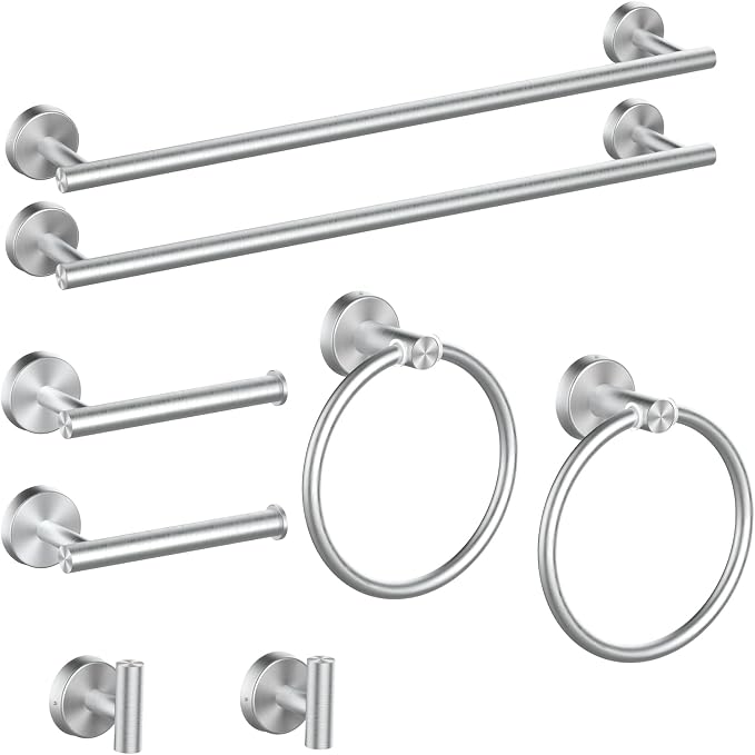 Cilee 8 Piece Brushed Nickel Bathroom Hardware Set, 24inch Bathroom Towel by Cilee