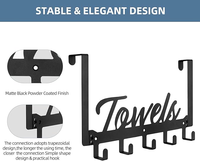 2 Pack Over The Door Hooks, Heavy Duty Over Door Towel Hanger - Image 3