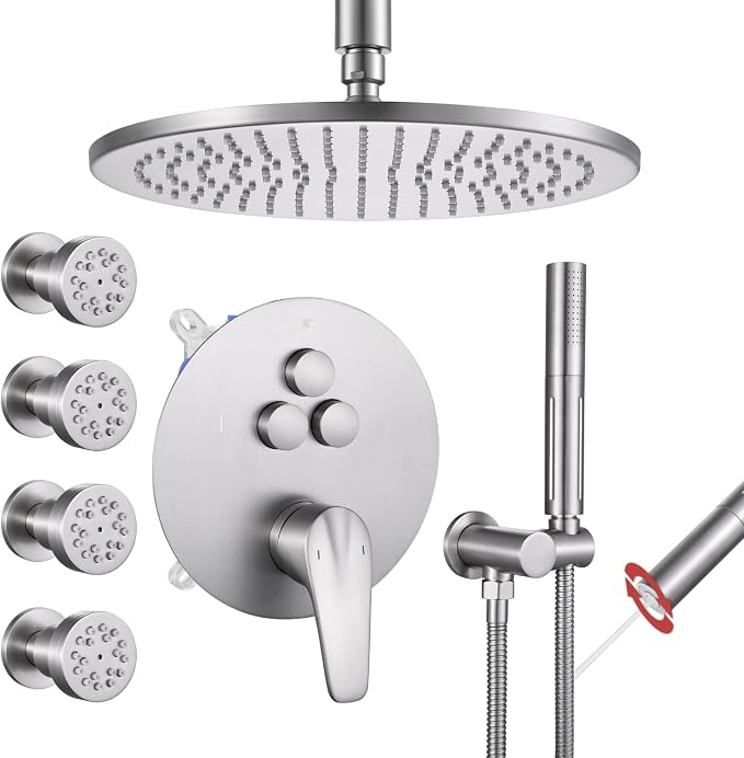 VANFOXLE Shower Faucet Set Brushed Nickel Shower System, Push Button Diverter by VANFOXLE