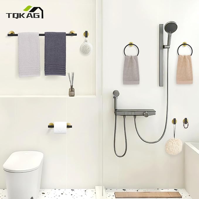 TQKAG 8-Pieces Bathroom Hardware Set Black and Gold SUS304 Stainless Steel Bath - Image 7