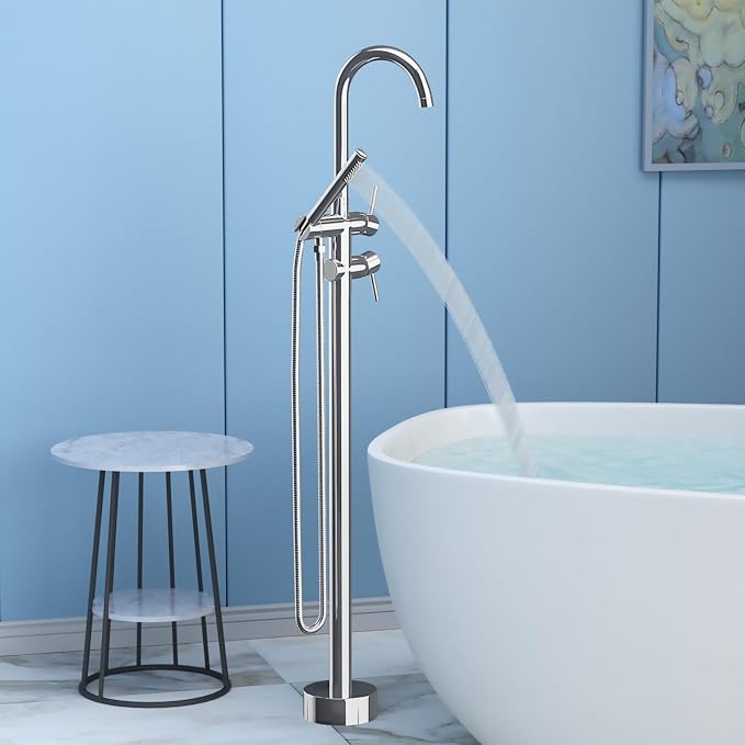 Freestanding Bathtub Faucet, Tub Filler Floor Mount Stand Bathtub Faucet Brass - Image 3