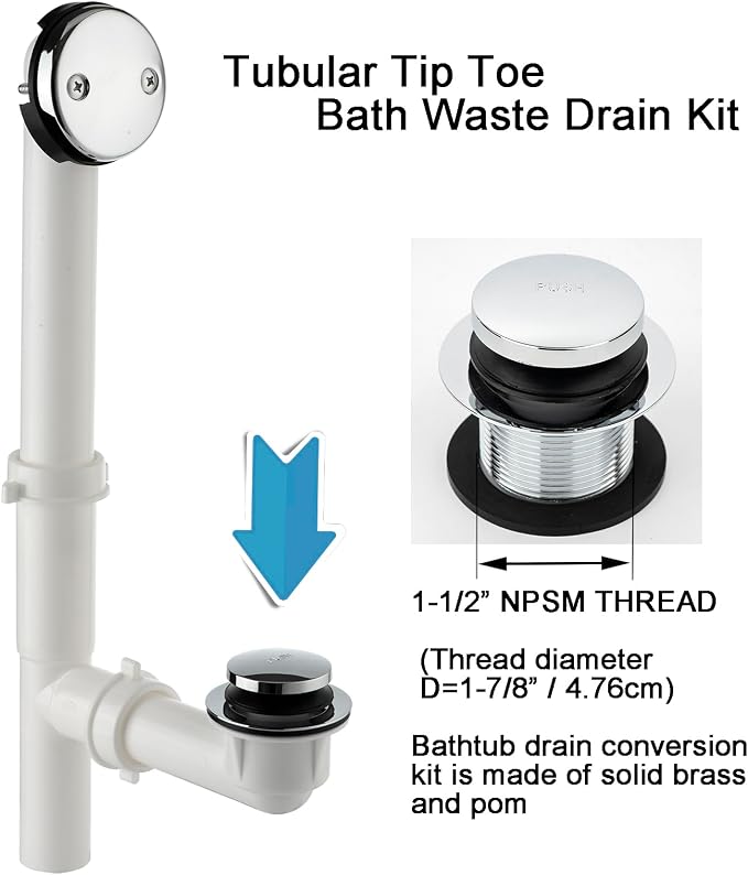 Yariwiz 1-1/2" Polished Chrome Bathtub Tub Drain Kit Bath Waste Overflow Drain - Image 2