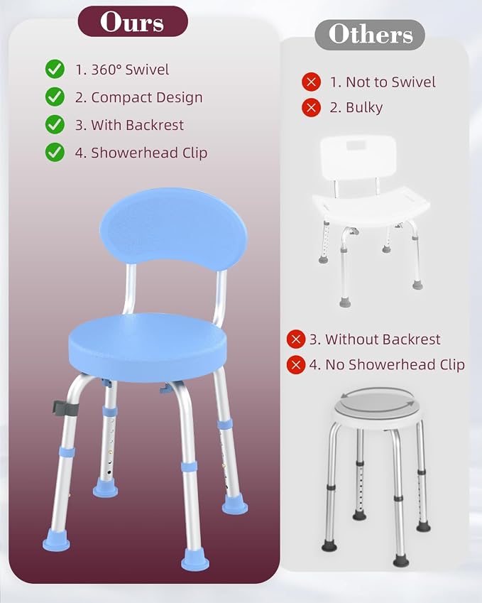 Swivel Shower Chair, 360° Non-Slip Shower Seat - Image 4