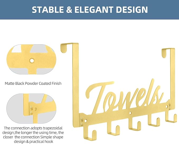 2 Pack Over The Door Hooks, Towel Rack - Image 3