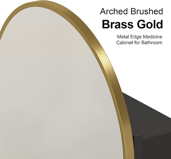 Recessed Medicine Cabinet, Brushed Brass Gold Arched Medicine Cabinet - Image 8