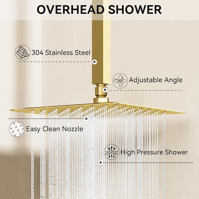 Brushed Gold Shower System, STARBATH Ceiling Mount Shower Set 12+6'' Wall Mount - Image 8